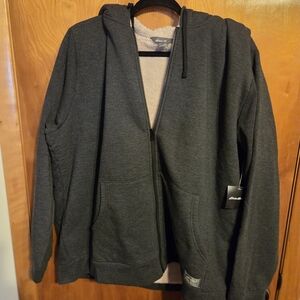 Eddie Bauer Gray Sherpa Lined Zip Up Hooded Sweatshirt Size XXL New With Tags